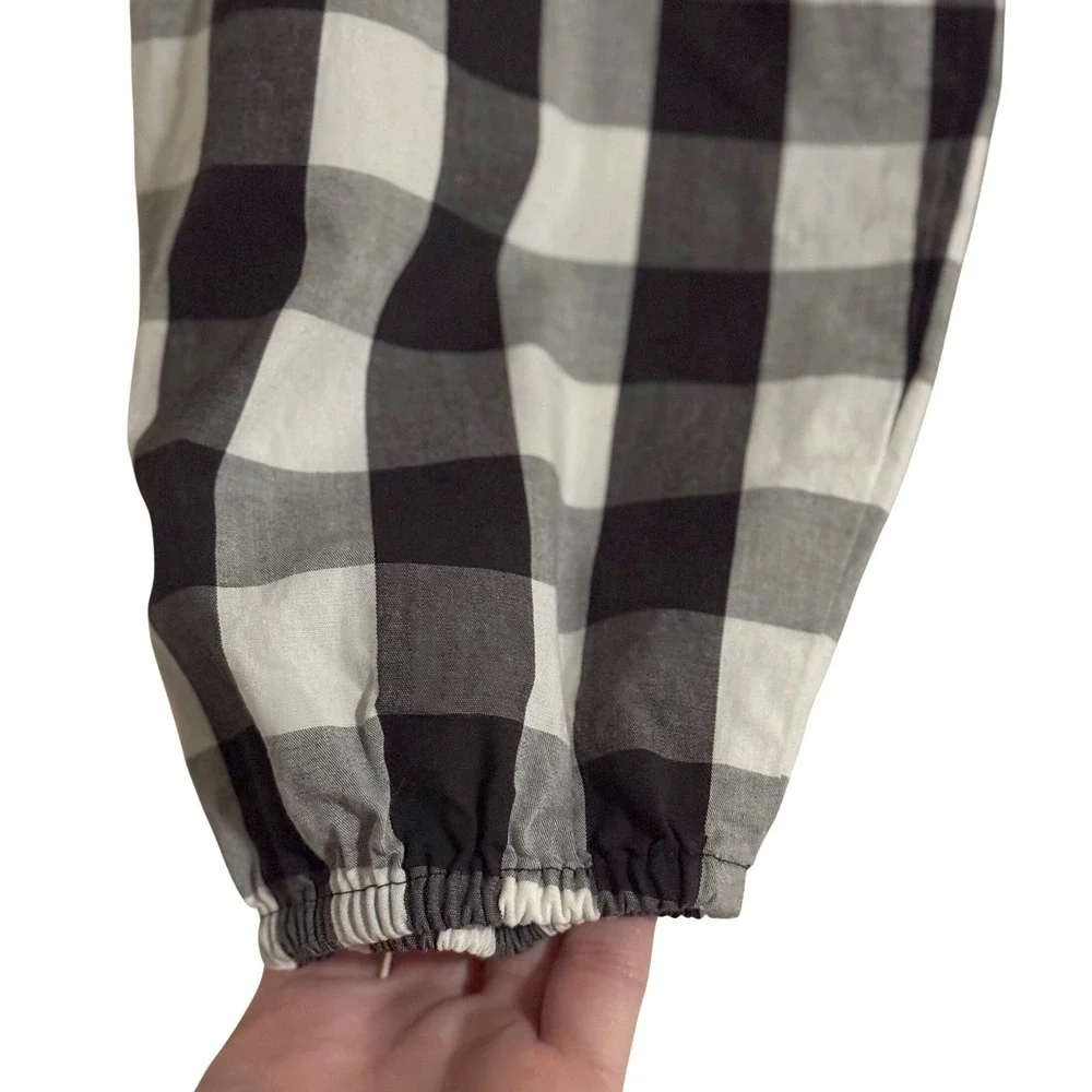 J. Crew Black & White Gingham Plaid Puff Sleeve Blouse‎ Size 4
